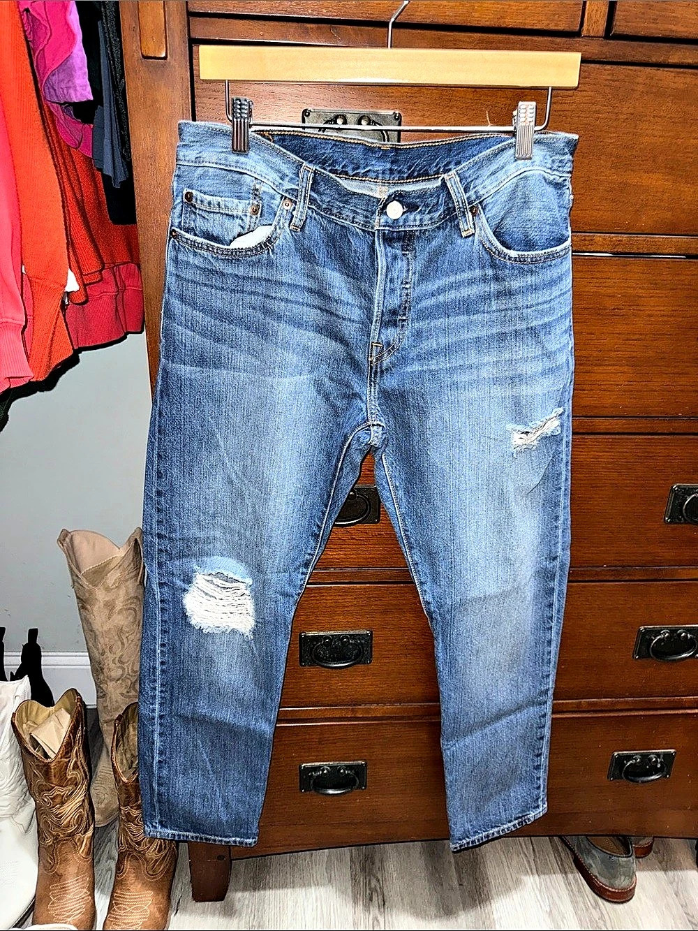 Levi's 501 CT Distressed Straight Leg Jeans Waist 29 Blue